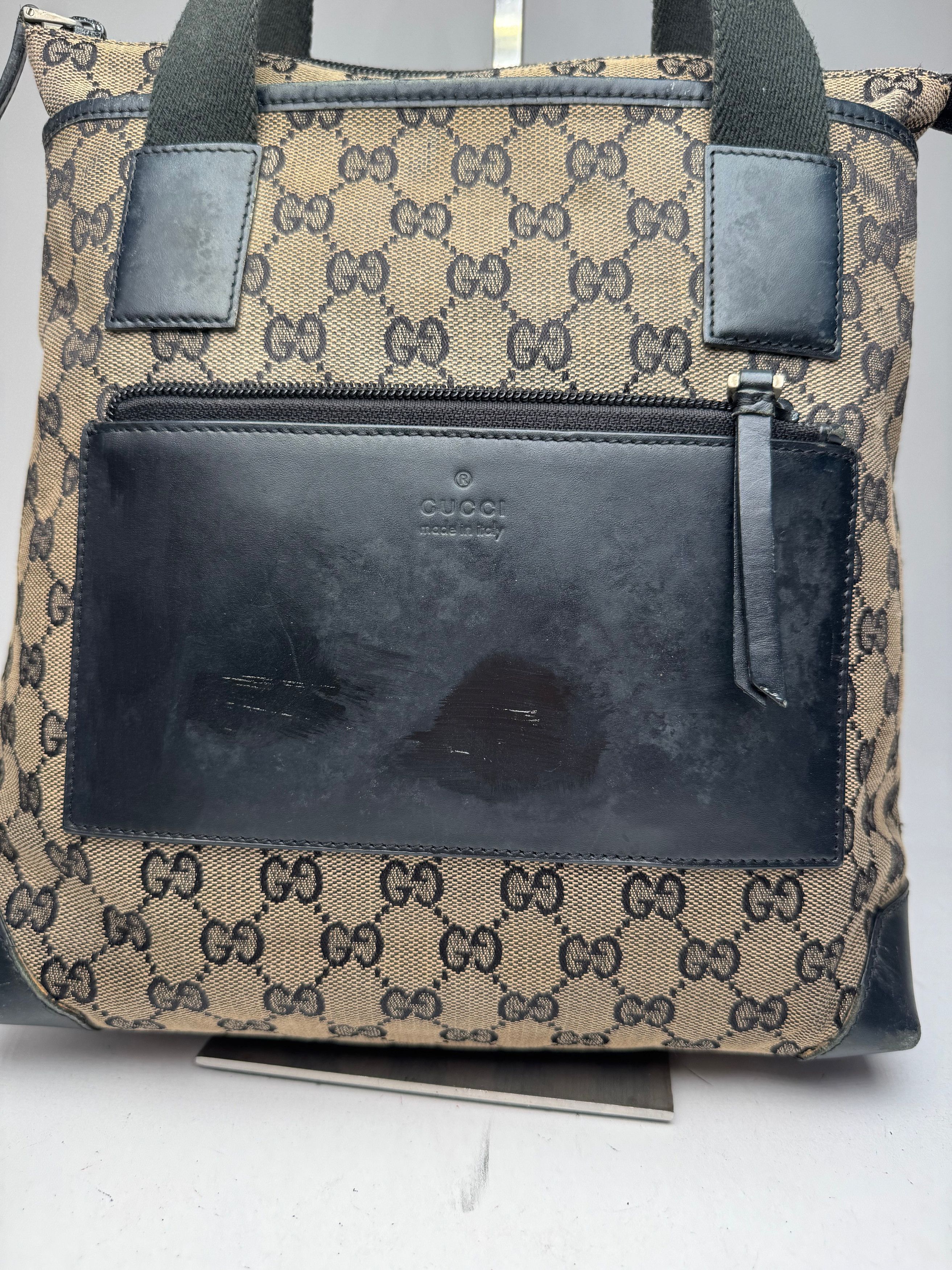 Gucci Vintage Monogram Leather Canvas Bag beige brown black Size ONE SIZE - 7 Thumbnail