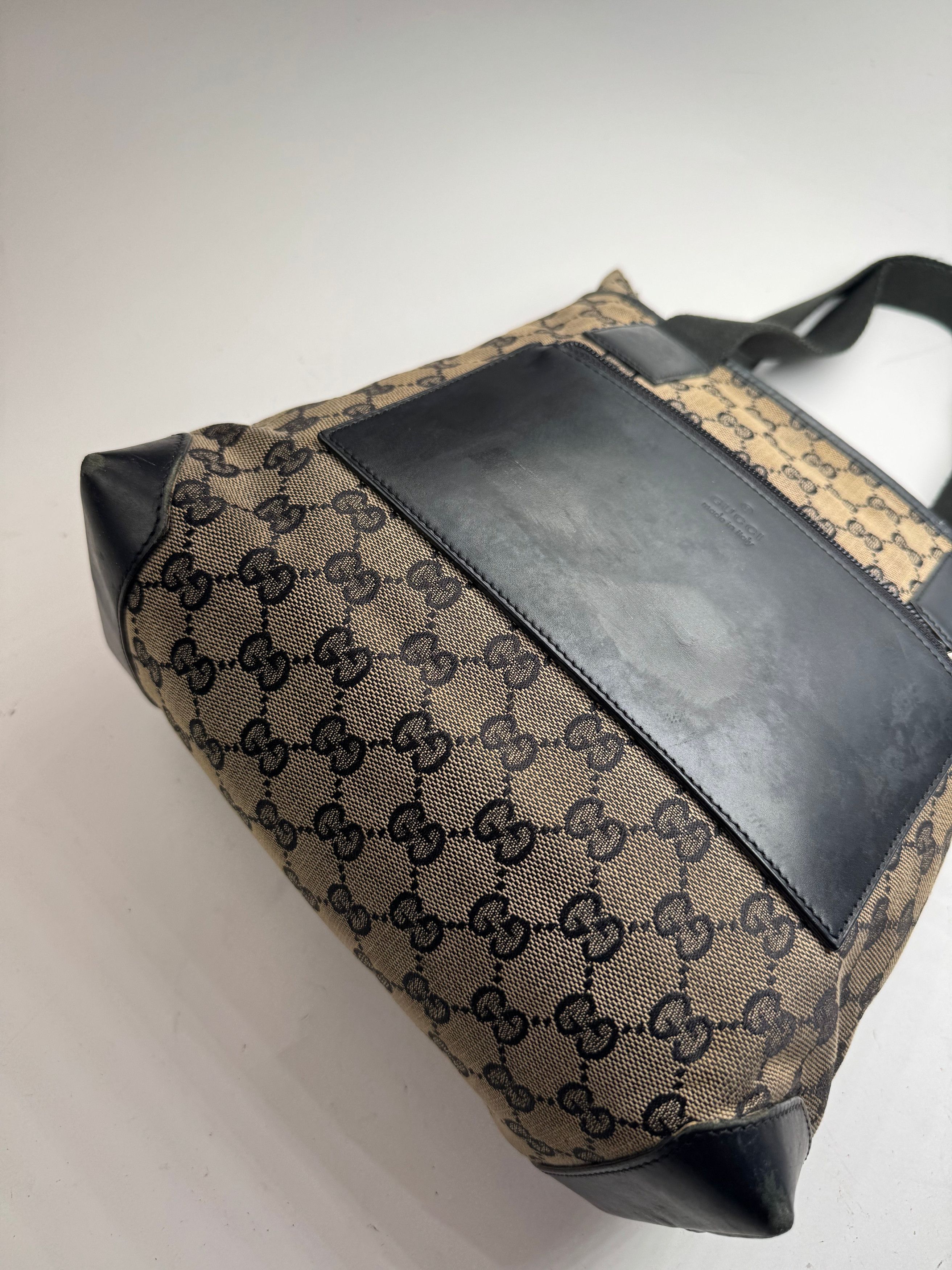 Gucci Vintage Monogram Leather Canvas Bag beige brown black Size ONE SIZE - 13 Thumbnail