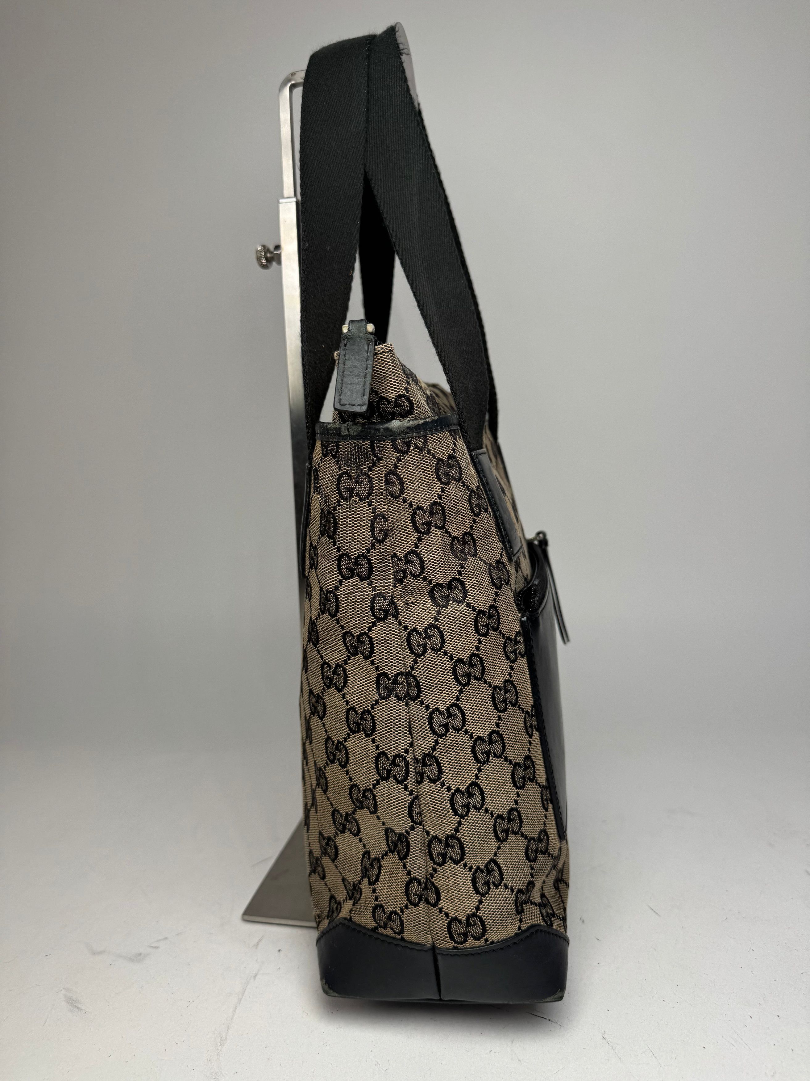 Gucci Vintage Monogram Leather Canvas Bag beige brown black Size ONE SIZE - 6 Thumbnail