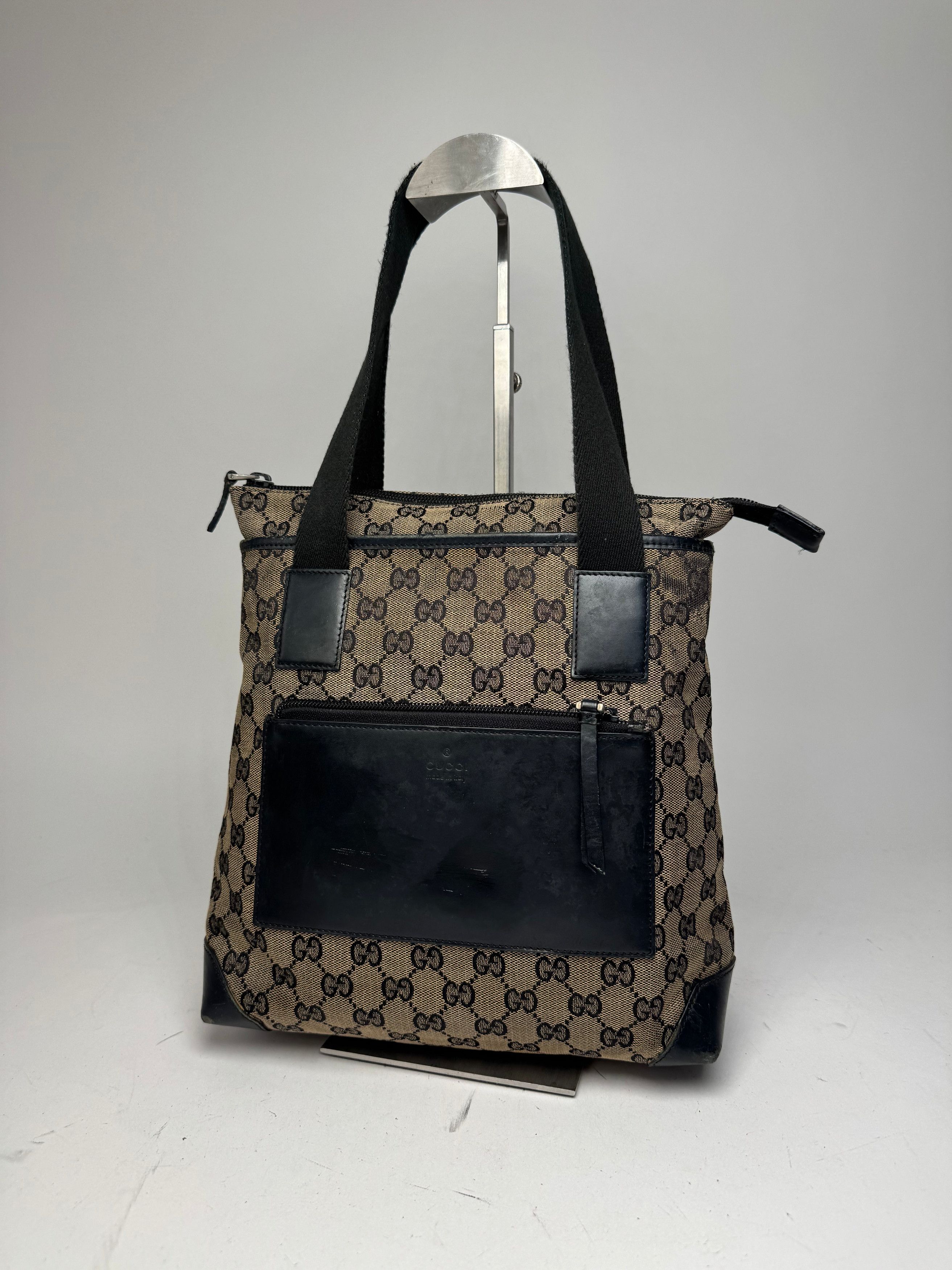 Gucci Vintage Monogram Leather Canvas Bag beige brown black Size ONE SIZE - 14 Thumbnail