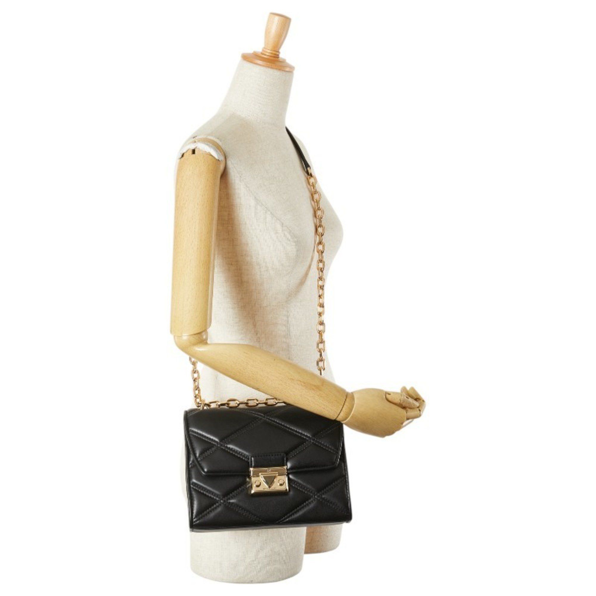 Michael Kors Michael Kors Serena Quilted Chain Shoulder Bag 35S2GNRL2U in Black Faux Leather Size ONE SIZE - 11 Thumbnail