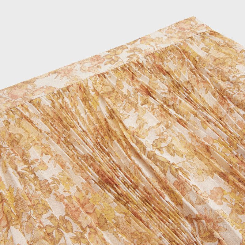 Celine skirt with sunburst pleats in silk georgette beige/yellow Size 27" / US 4 / IT 40 - 3 Thumbnail