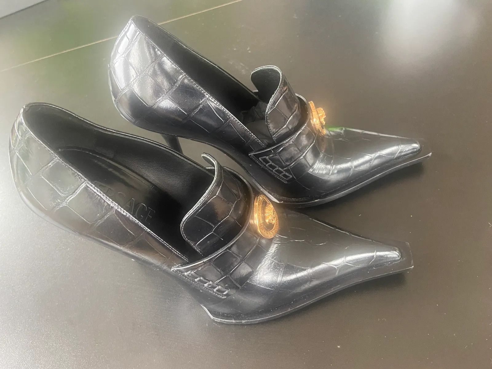 Versace Versace 110 calf leather black Versace gold Heels Size US 7 / IT 37 - 4 Thumbnail