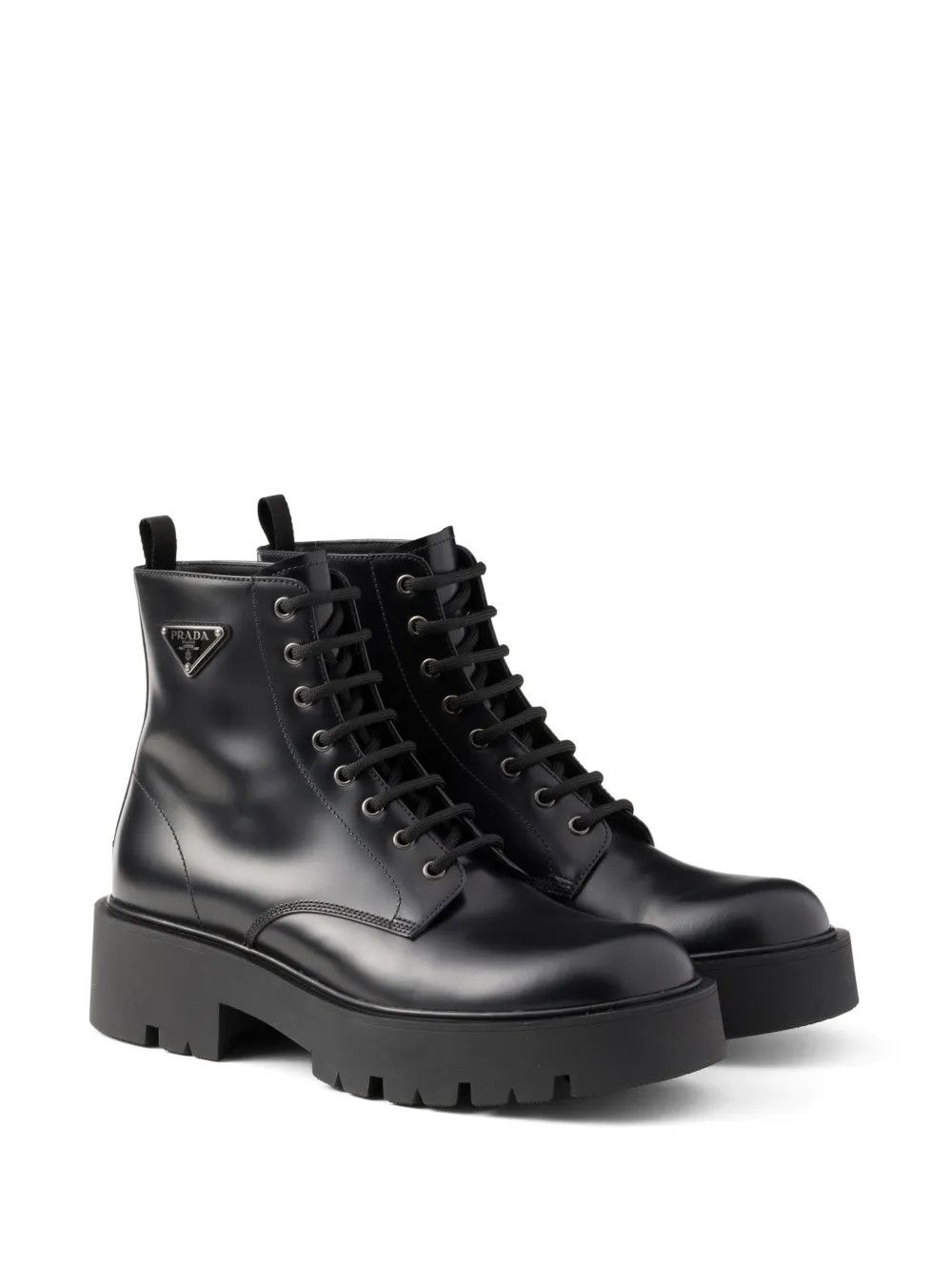 Prada logo plaque leather combat boots Size US 6 / EU 39 - 2 Thumbnail