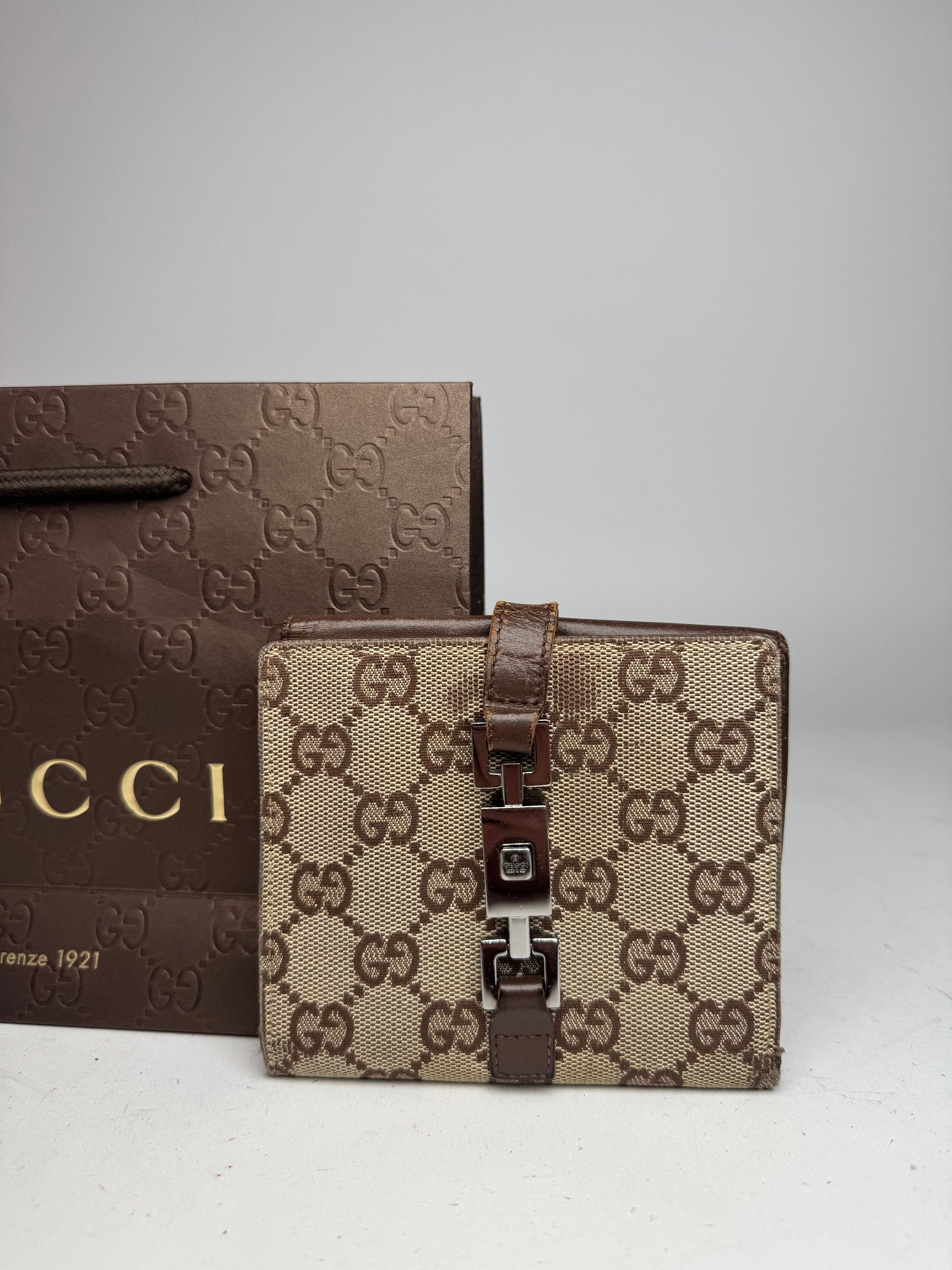 Gucci Vintage Jackie Line Monogram Leather Wallet beige brown Size ONE SIZE - 7 Thumbnail