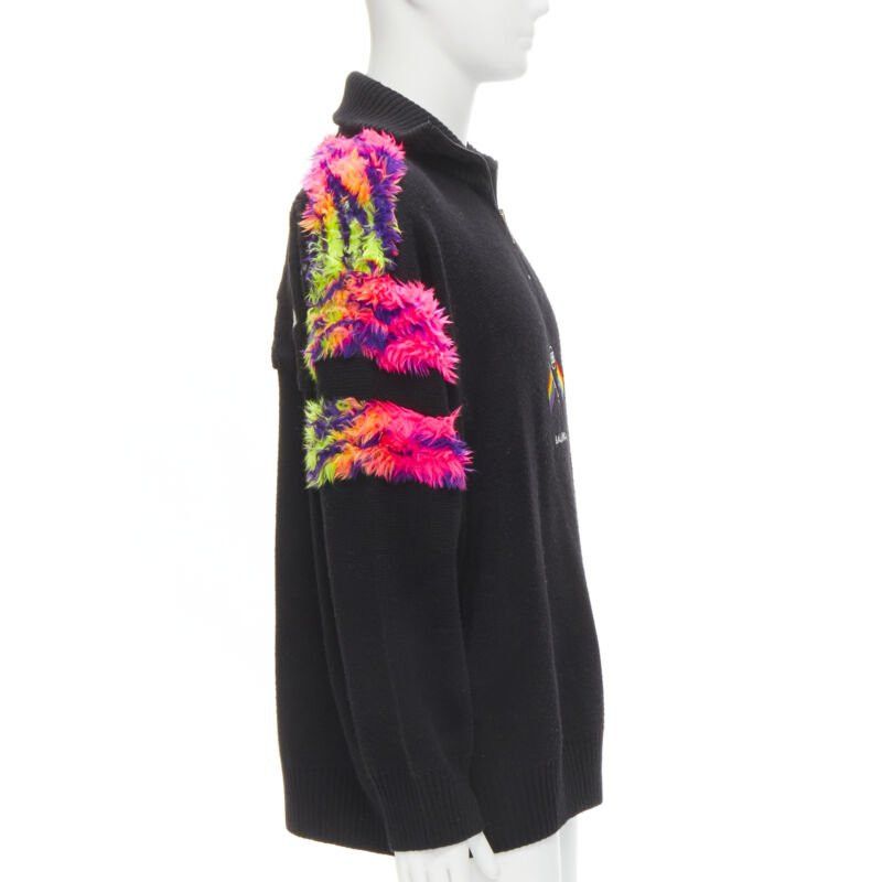 Balenciaga BALENCIAGA 2018 BB Pride Flag embroidery faux fur black wool turtleneck XS Size US XS / EU 42 / 0 - 4 Thumbnail