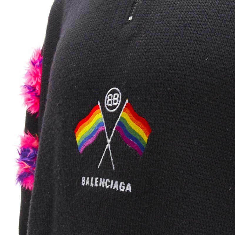 Balenciaga BALENCIAGA 2018 BB Pride Flag embroidery faux fur black wool turtleneck XS Size US XS / EU 42 / 0 - 7 Thumbnail