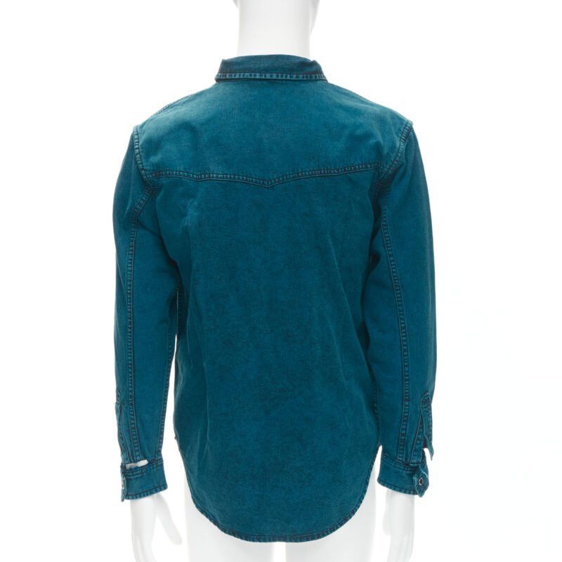 Balenciaga BALENCIAGA 2018 turquoise acid dye washed heavy cotton ripped cuff shirt EU38 S Size US S / EU 44-46 / 1 - 6 Thumbnail