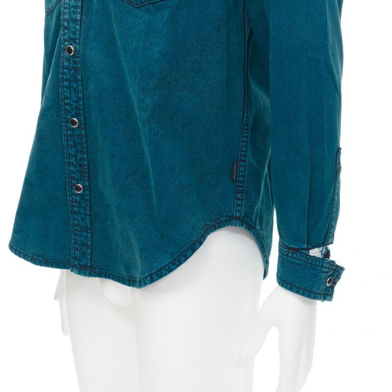 Balenciaga BALENCIAGA 2018 turquoise acid dye washed heavy cotton ripped cuff shirt EU38 S Size US S / EU 44-46 / 1 - 2 Thumbnail