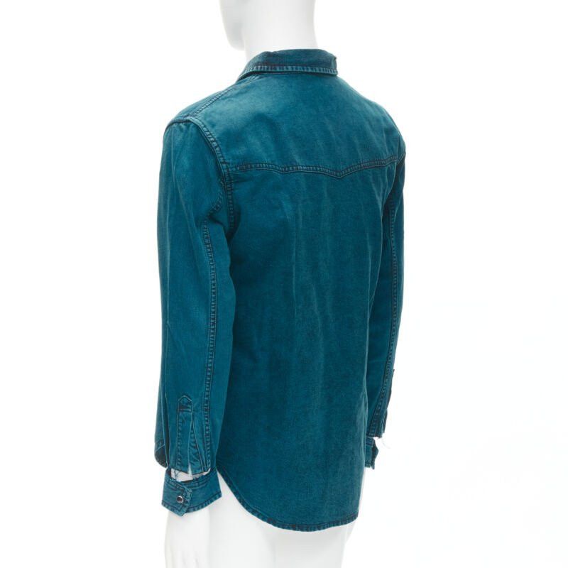 Balenciaga BALENCIAGA 2018 turquoise acid dye washed heavy cotton ripped cuff shirt EU38 S Size US S / EU 44-46 / 1 - 7 Thumbnail