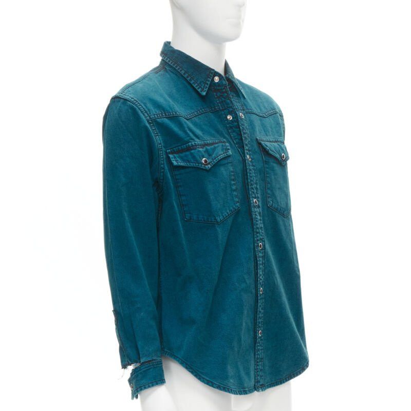 Balenciaga BALENCIAGA 2018 turquoise acid dye washed heavy cotton ripped cuff shirt EU38 S Size US S / EU 44-46 / 1 - 4 Thumbnail
