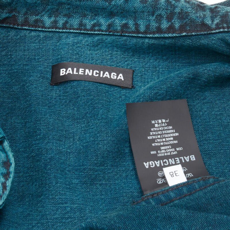 Balenciaga BALENCIAGA 2018 turquoise acid dye washed heavy cotton ripped cuff shirt EU38 S Size US S / EU 44-46 / 1 - 9 Thumbnail