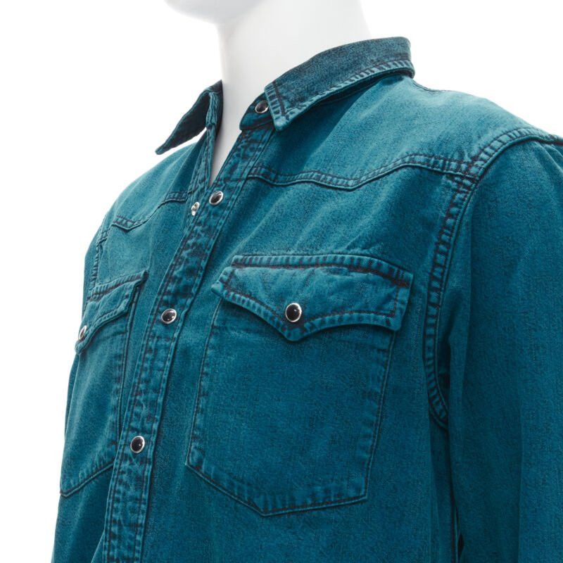 Balenciaga BALENCIAGA 2018 turquoise acid dye washed heavy cotton ripped cuff shirt EU38 S Size US S / EU 44-46 / 1 - 8 Thumbnail