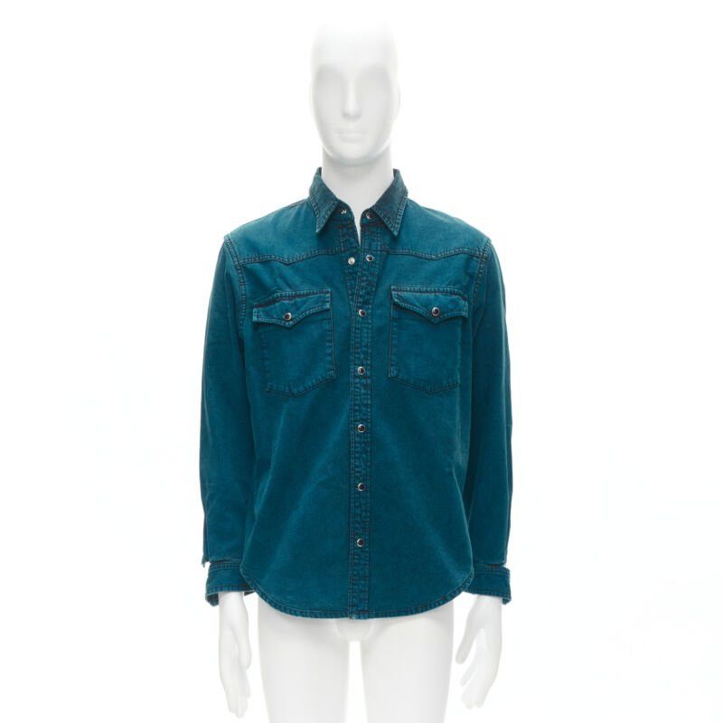 Balenciaga BALENCIAGA 2018 turquoise acid dye washed heavy cotton ripped cuff shirt EU38 S Size US S / EU 44-46 / 1 - 10 Thumbnail