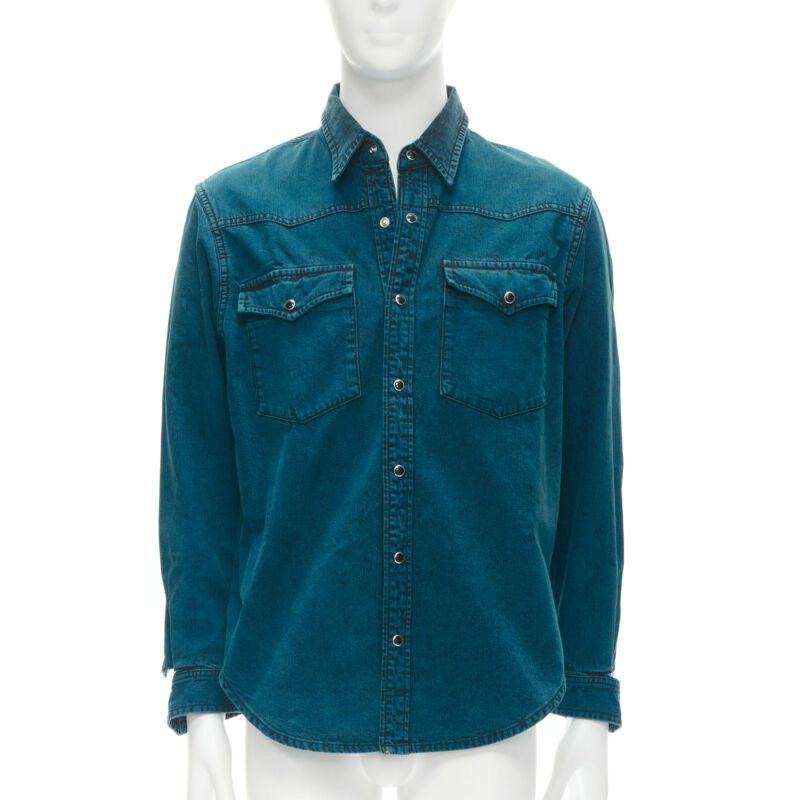 Balenciaga BALENCIAGA 2018 turquoise acid dye washed heavy cotton ripped cuff shirt EU38 S Size US S / EU 44-46 / 1 - 3 Thumbnail