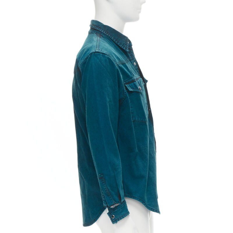 Balenciaga BALENCIAGA 2018 turquoise acid dye washed heavy cotton ripped cuff shirt EU38 S Size US S / EU 44-46 / 1 - 5 Thumbnail