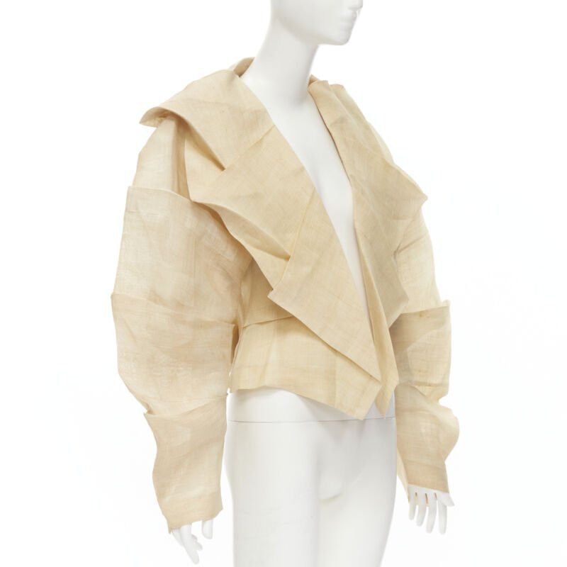 Issey Miyake ISSEY MIYAKE 1991 Vintage Runway Dinosaur architectural pleated linen jacket XL Size XL / US 12-14 / IT 48-50 - 3 Thumbnail