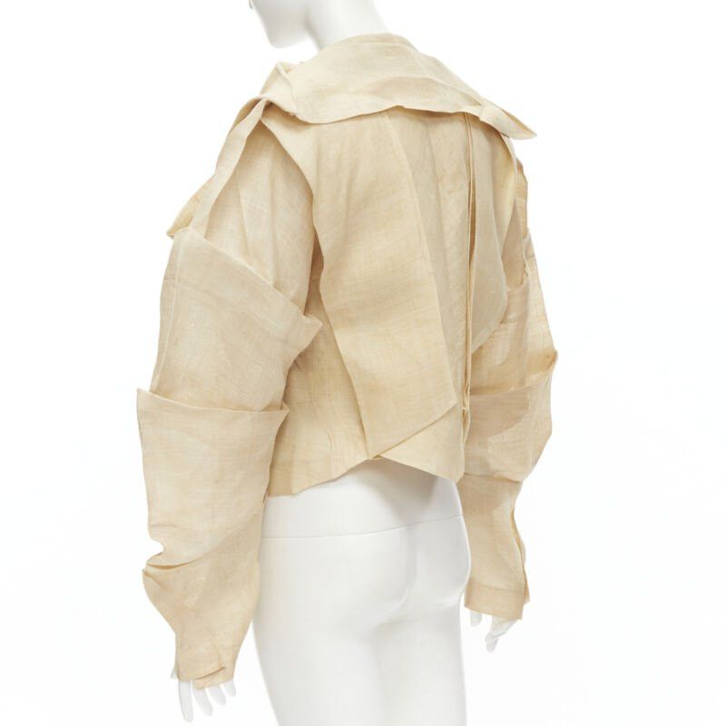 Issey Miyake ISSEY MIYAKE 1991 Vintage Runway Dinosaur architectural pleated linen jacket XL Size XL / US 12-14 / IT 48-50 - 6 Thumbnail