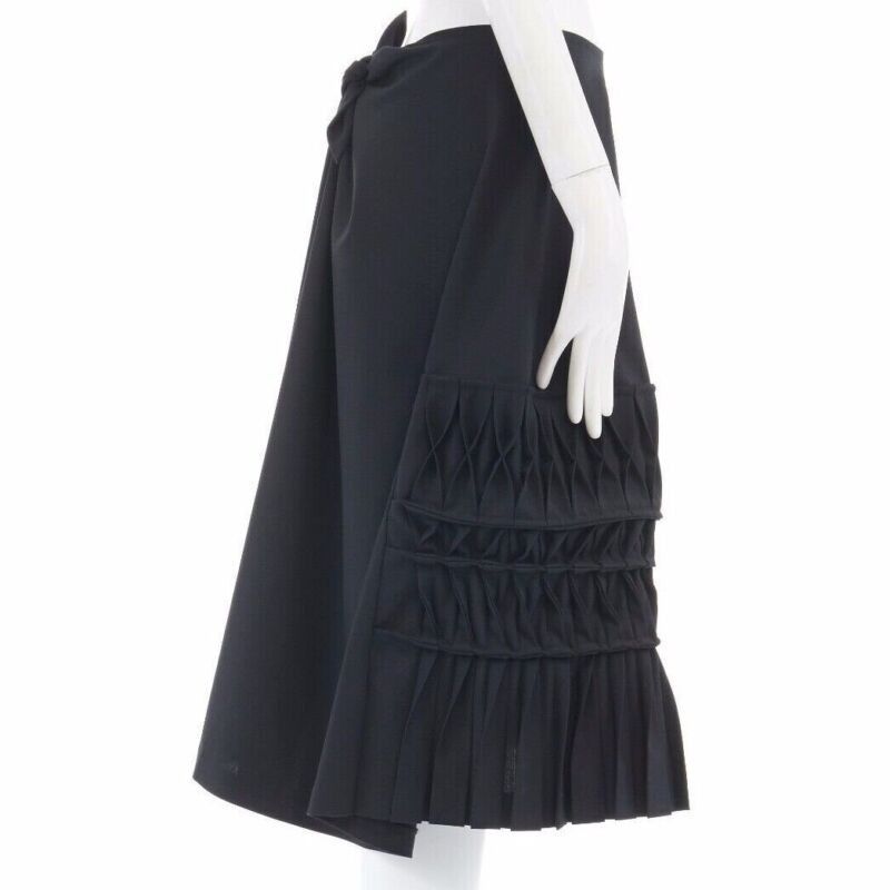Junya Watanabe JUNYA WATANABE AD1998 black wool blend origami pleated front wrap tie skirt Size 27" / US 4 / IT 40 - 4 Thumbnail