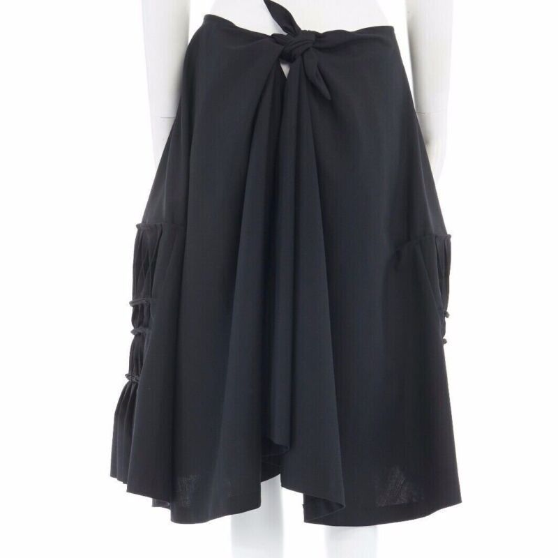 Junya Watanabe JUNYA WATANABE AD1998 black wool blend origami pleated front wrap tie skirt Size 27" / US 4 / IT 40 - 5 Thumbnail