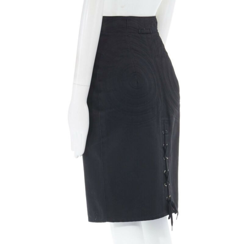 Jean Paul Gaultier JEAN PAUL GAULTIER black cotton dual zip circle stitch padded bum skirt 25" Size 27" / US 4 / IT 40 - 5 Thumbnail