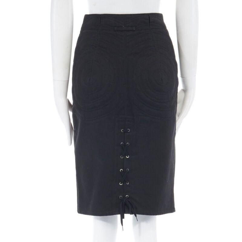 Jean Paul Gaultier JEAN PAUL GAULTIER black cotton dual zip circle stitch padded bum skirt 25" Size 27" / US 4 / IT 40 - 6 Thumbnail