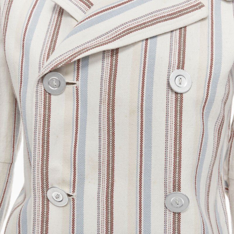 Junya Watanabe JUNYA WATANABE 1995 beige stripe cotton cut out sleeve double breasted jacket S Size S / US 4 / IT 40 - 8 Thumbnail