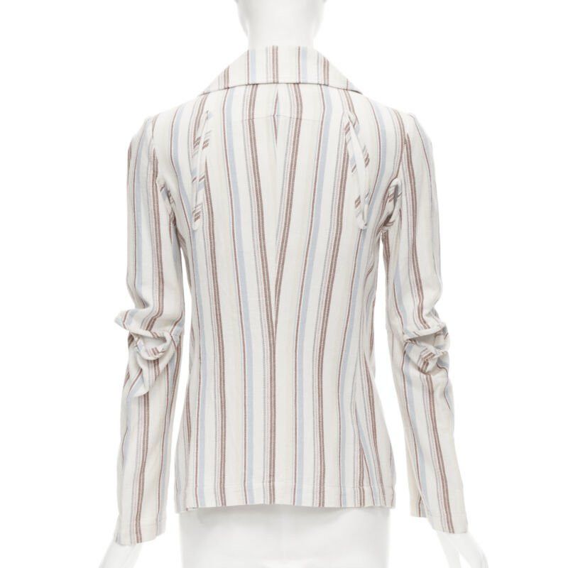 Junya Watanabe JUNYA WATANABE 1995 beige stripe cotton cut out sleeve double breasted jacket S Size S / US 4 / IT 40 - 5 Thumbnail