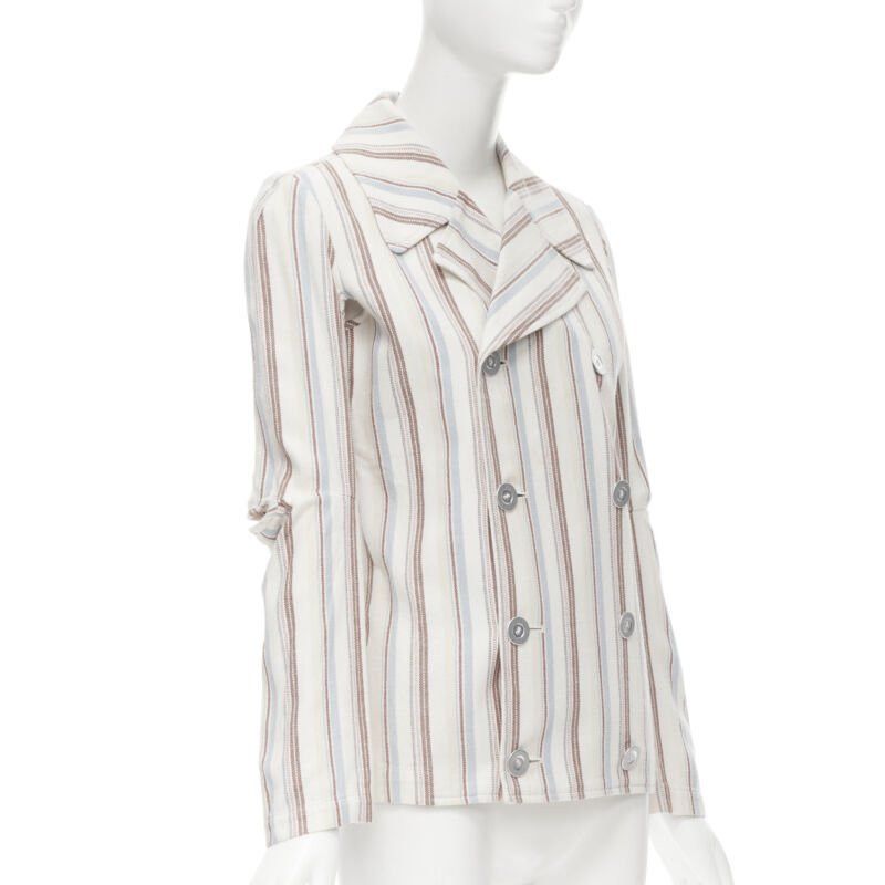 Junya Watanabe JUNYA WATANABE 1995 beige stripe cotton cut out sleeve double breasted jacket S Size S / US 4 / IT 40 - 3 Thumbnail