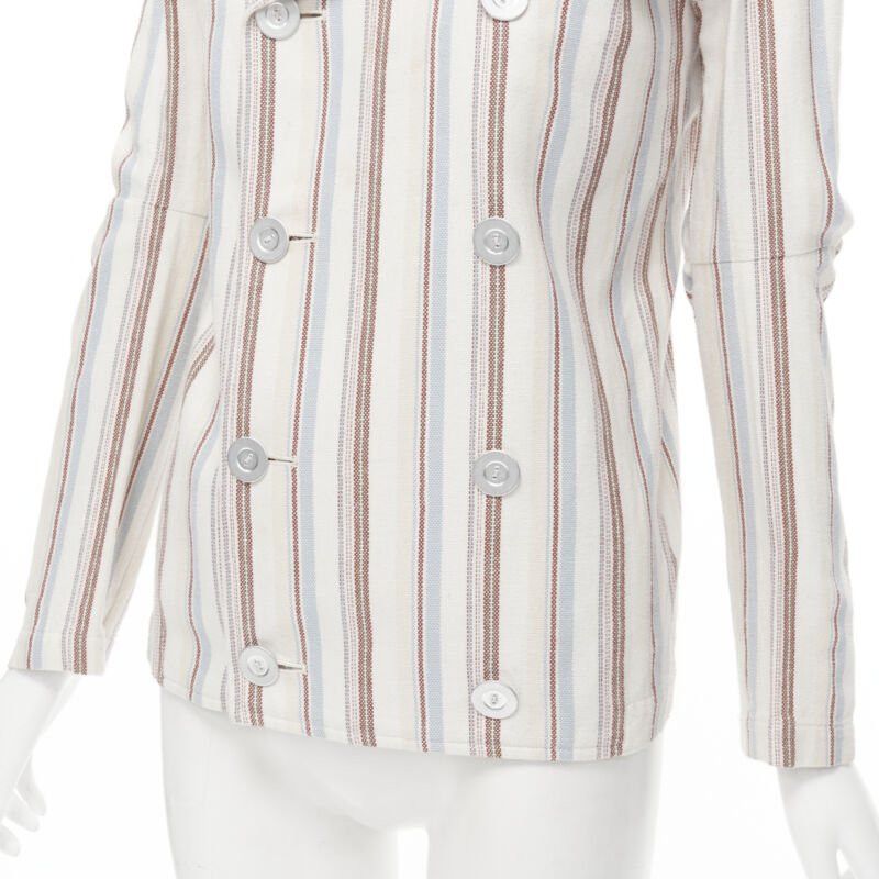 Junya Watanabe JUNYA WATANABE 1995 beige stripe cotton cut out sleeve double breasted jacket S Size S / US 4 / IT 40 - 7 Thumbnail