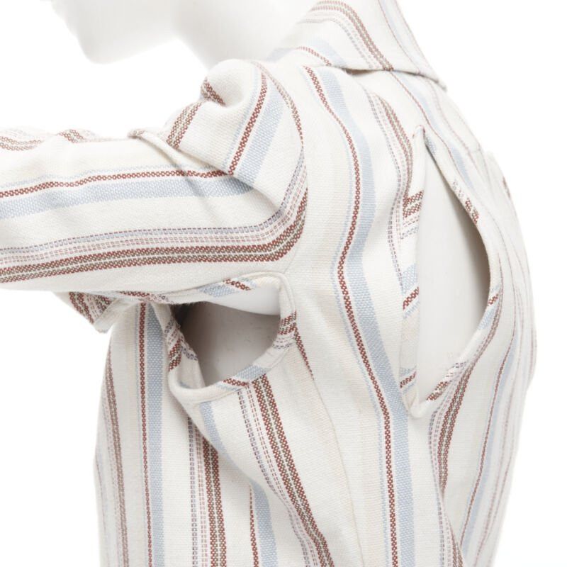 Junya Watanabe JUNYA WATANABE 1995 beige stripe cotton cut out sleeve double breasted jacket S Size S / US 4 / IT 40 - 2 Thumbnail