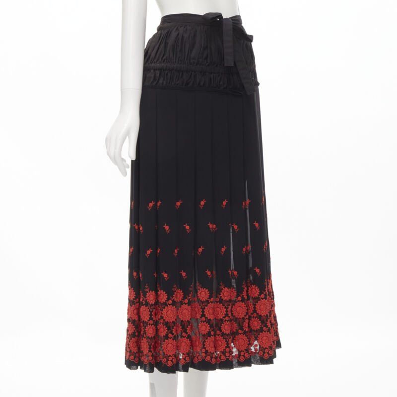 Comme des Garcons vintage COMME DES GARCONS 2001 black red floral embroidered peplum crin skirt M Size 28" / US 6 / IT 42 - 3 Thumbnail