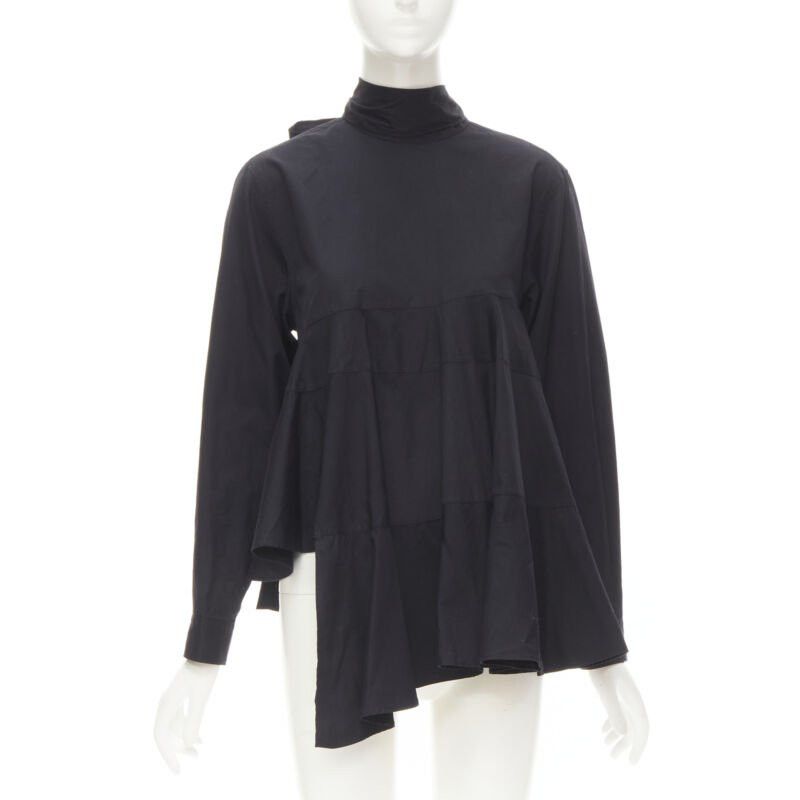 Comme des Garcons COMME DES GARCONS 1980s Vintage black asymmetric tiered flared tie back shirt M Size M / US 6-8 / IT 42-44 - 3 Thumbnail