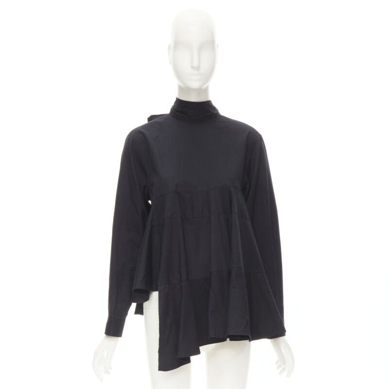 Comme des Garcons COMME DES GARCONS 1980s Vintage black asymmetric tiered flared tie back shirt M Size M / US 6-8 / IT 42-44 - 11 Thumbnail