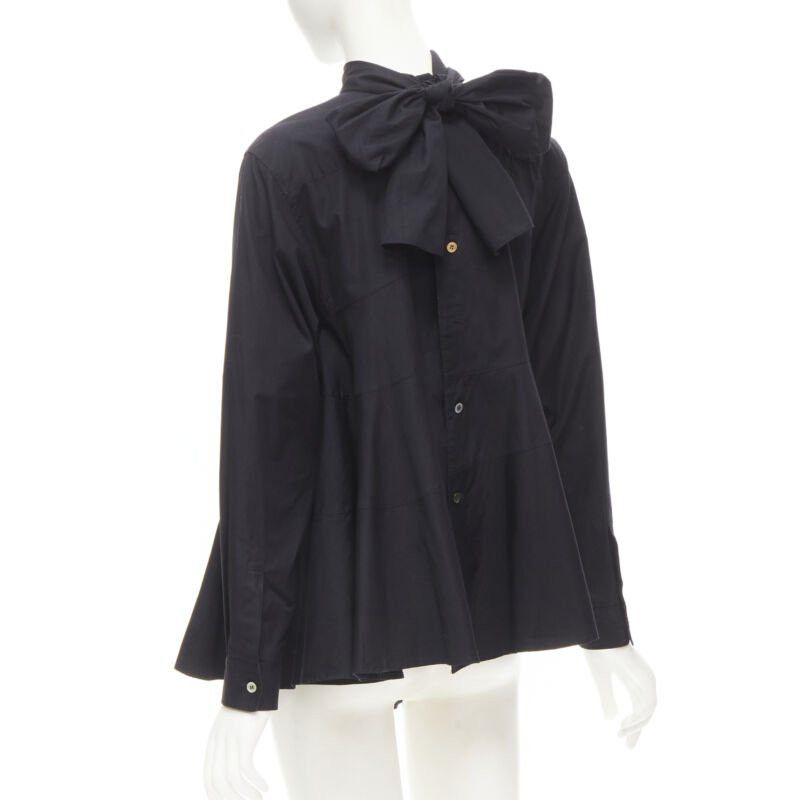 Comme des Garcons COMME DES GARCONS 1980s Vintage black asymmetric tiered flared tie back shirt M Size M / US 6-8 / IT 42-44 - 6 Thumbnail