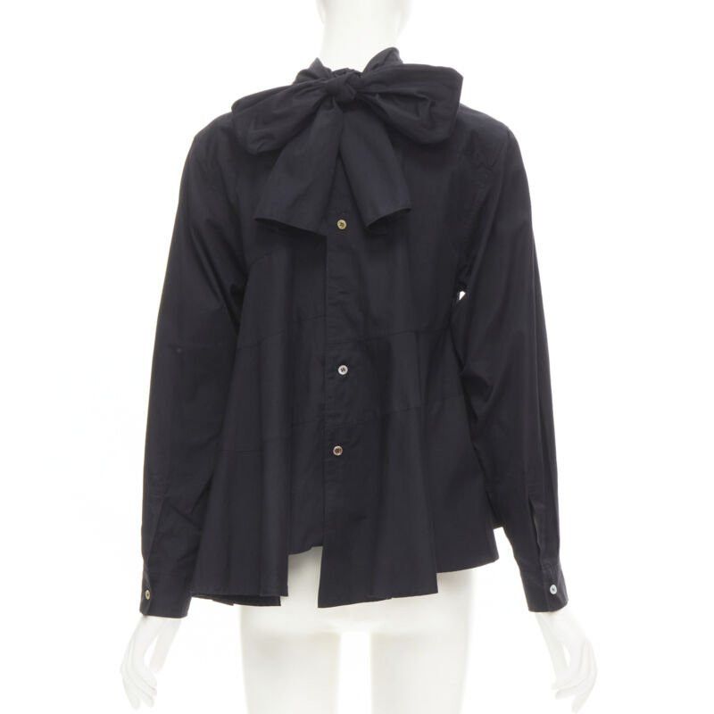 Comme des Garcons COMME DES GARCONS 1980s Vintage black asymmetric tiered flared tie back shirt M Size M / US 6-8 / IT 42-44 - 5 Thumbnail