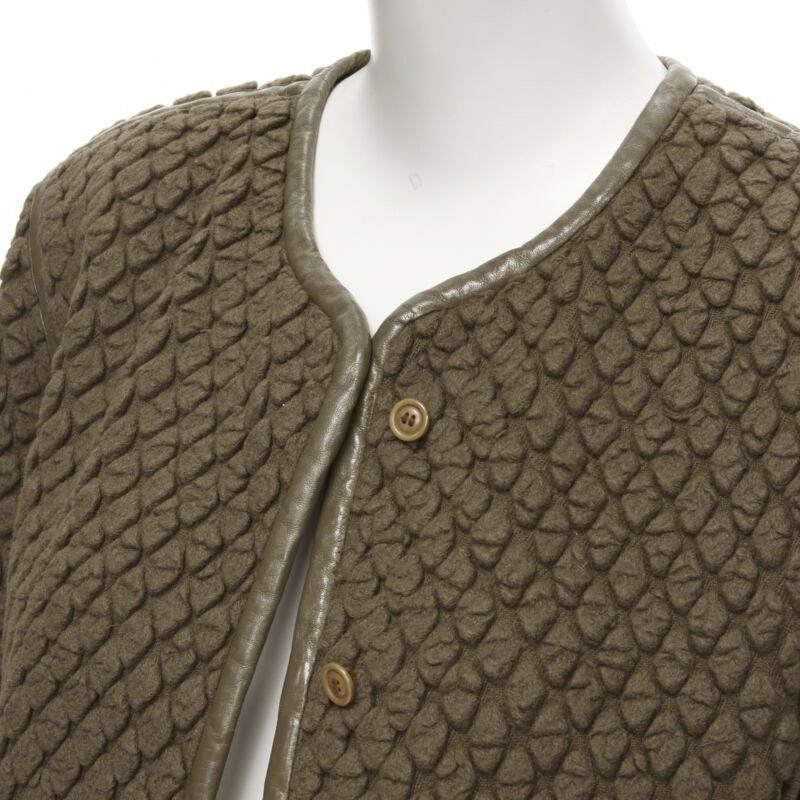 Issey Miyake vintage ISSEY MIYAKE 1980's brown waffle textured cloque leather trim jacket M Size M / US 6-8 / IT 42-44 - 7 Thumbnail