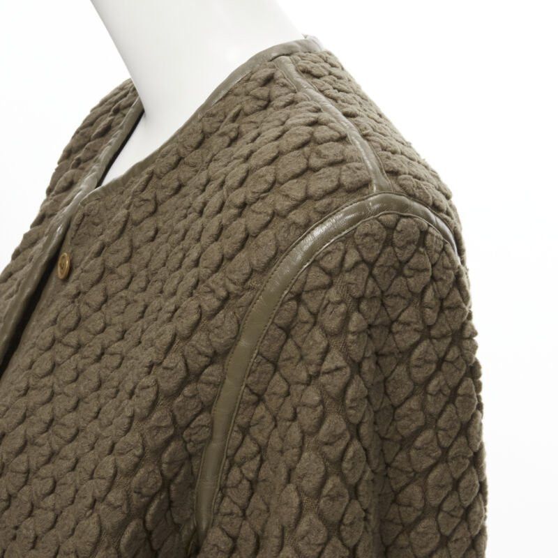 Issey Miyake vintage ISSEY MIYAKE 1980's brown waffle textured cloque leather trim jacket M Size M / US 6-8 / IT 42-44 - 2 Thumbnail