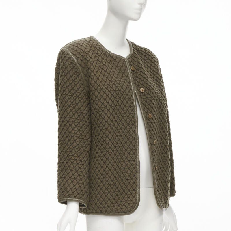 Issey Miyake vintage ISSEY MIYAKE 1980's brown waffle textured cloque leather trim jacket M Size M / US 6-8 / IT 42-44 - 3 Thumbnail