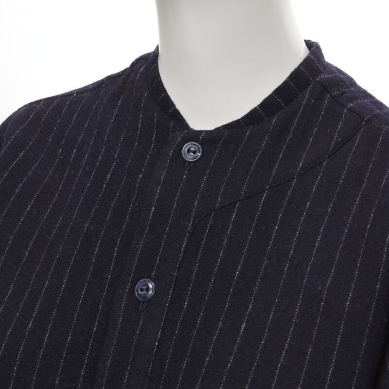 Comme des Garcons vintage COMME DES GARCONS 1980s navy blue pinstripe wool boxy baseball shirt S Size S / US 4 / IT 40 - 2 Thumbnail