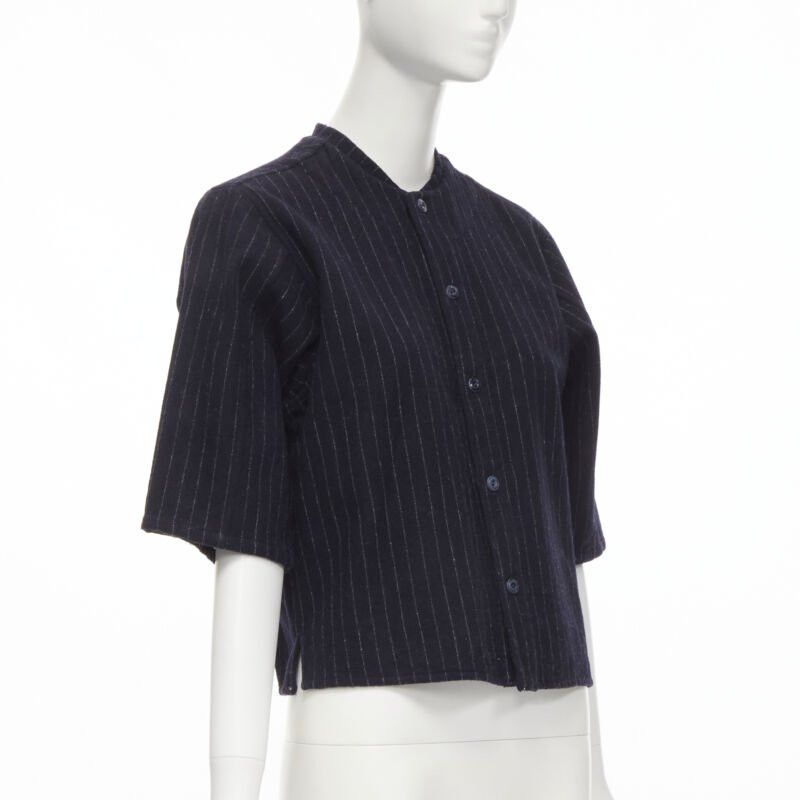 Comme des Garcons vintage COMME DES GARCONS 1980s navy blue pinstripe wool boxy baseball shirt S Size S / US 4 / IT 40 - 3 Thumbnail