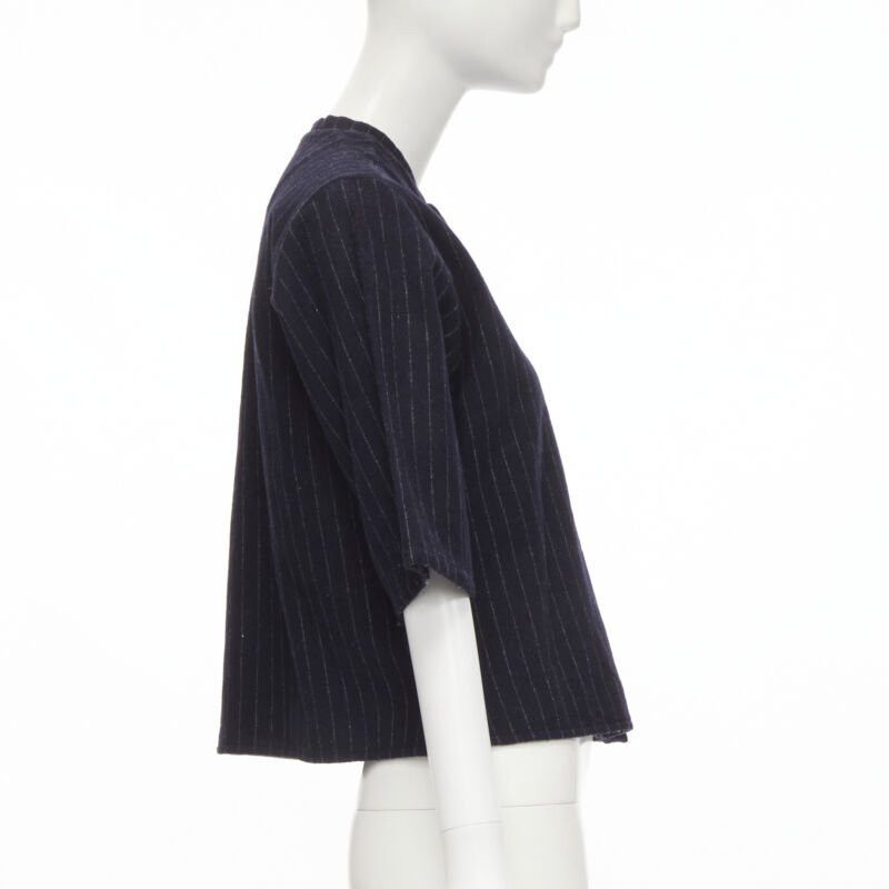 Comme des Garcons vintage COMME DES GARCONS 1980s navy blue pinstripe wool boxy baseball shirt S Size S / US 4 / IT 40 - 4 Thumbnail
