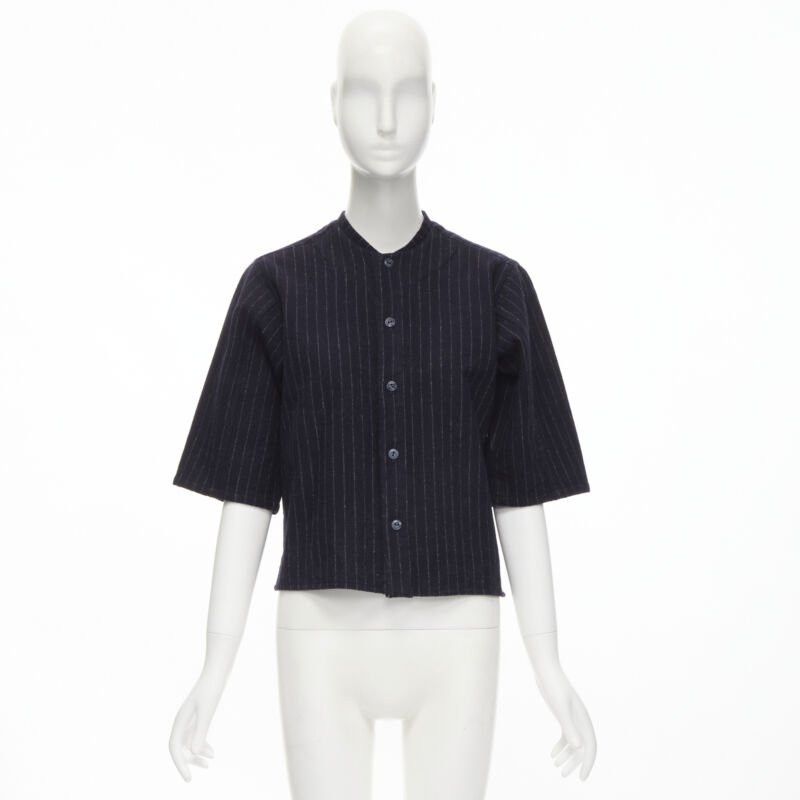 Comme des Garcons vintage COMME DES GARCONS 1980s navy blue pinstripe wool boxy baseball shirt S Size S / US 4 / IT 40 - 9 Thumbnail