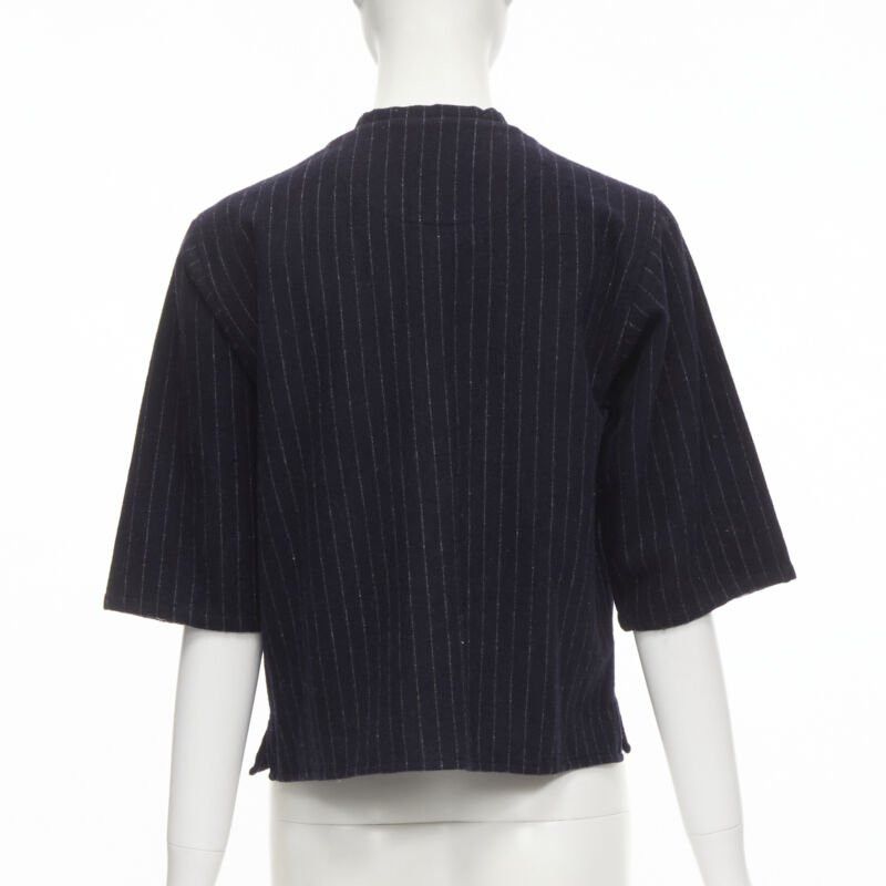 Comme des Garcons vintage COMME DES GARCONS 1980s navy blue pinstripe wool boxy baseball shirt S Size S / US 4 / IT 40 - 5 Thumbnail