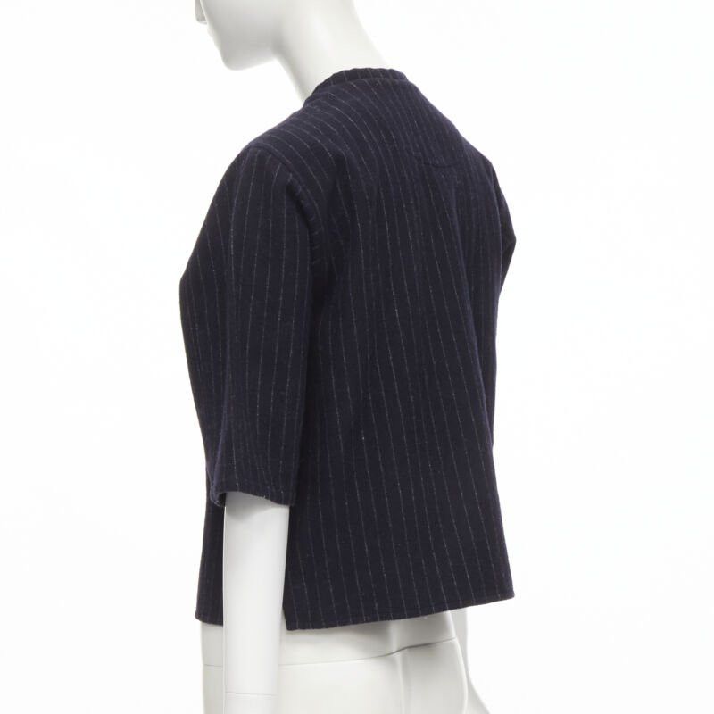 Comme des Garcons vintage COMME DES GARCONS 1980s navy blue pinstripe wool boxy baseball shirt S Size S / US 4 / IT 40 - 6 Thumbnail