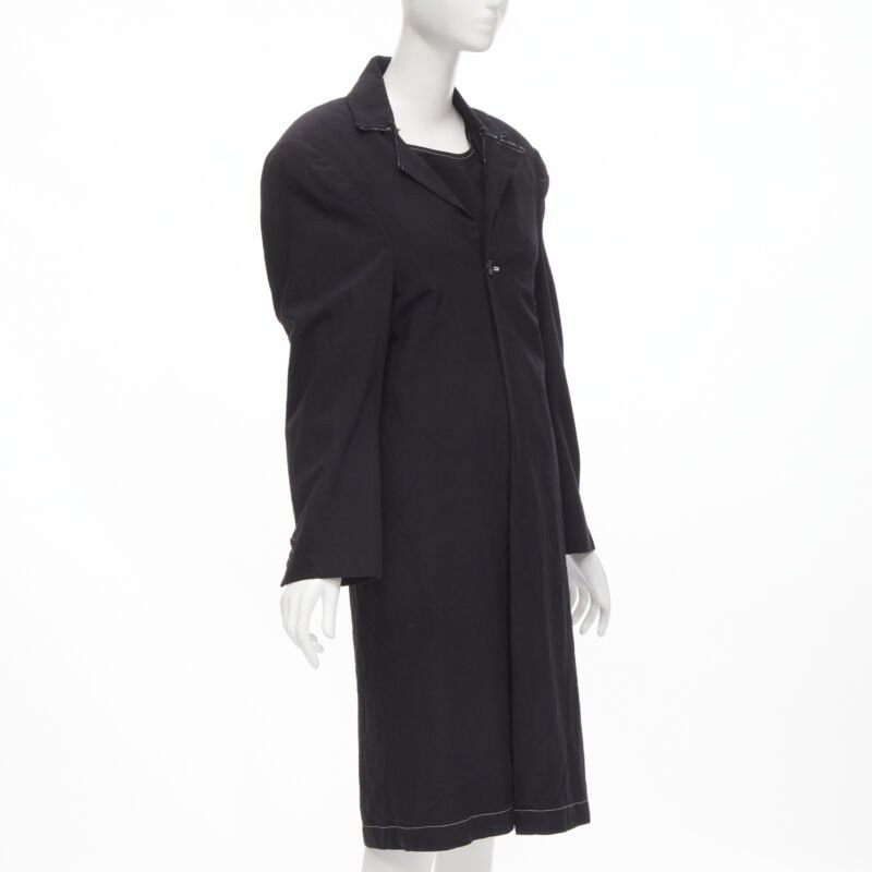 Junya Watanabe vintage JUNYA WATANABE 1994 black wool shoulder padded layered coat dress S Size S / US 4 / IT 40 - 4 Thumbnail