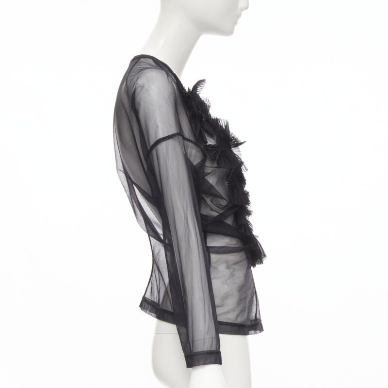 Comme des Garcons vintage COMME DES GARCONS 1990 black pleated fan ruffle long sleeve sheer top S Size S / US 4 / IT 40 - 4 Thumbnail