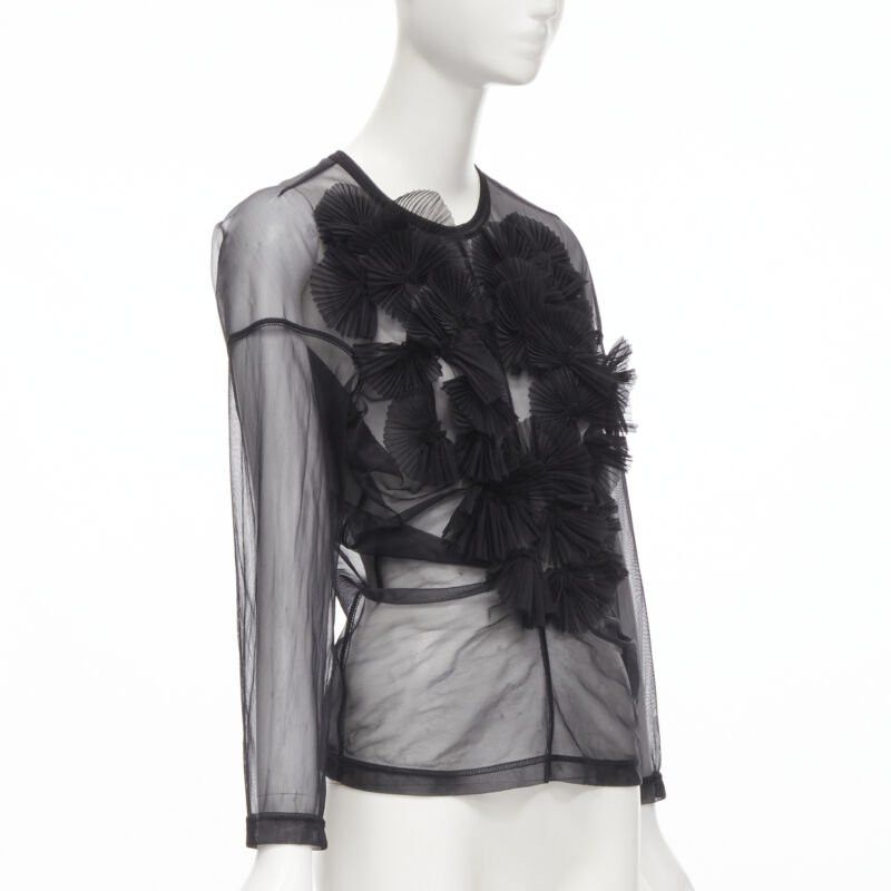 Comme des Garcons vintage COMME DES GARCONS 1990 black pleated fan ruffle long sleeve sheer top S Size S / US 4 / IT 40 - 3 Thumbnail