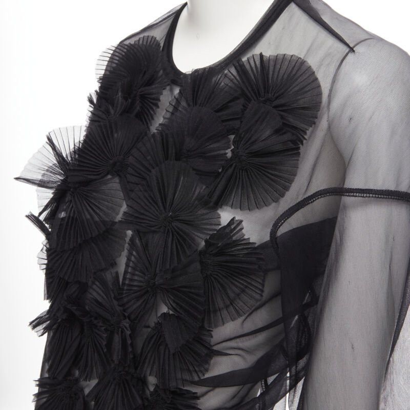 Comme des Garcons vintage COMME DES GARCONS 1990 black pleated fan ruffle long sleeve sheer top S Size S / US 4 / IT 40 - 2 Thumbnail