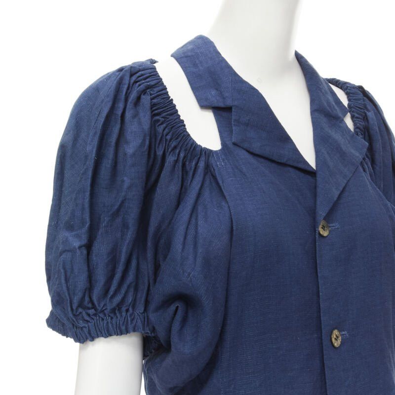 Comme des Garcons vintage COMME DES GARCONS 1989 blue linen ruched sleeve cut out top shorts set M Size 28" / US 6 / IT 42 - 2 Thumbnail